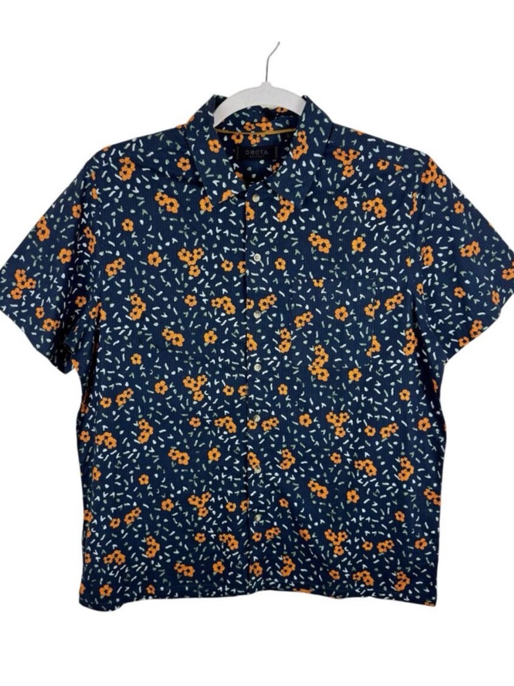 Dakota Grizzly NWOT Navy‎ Orange Floral Pattern Short Sleeve Button Up Shirt XL